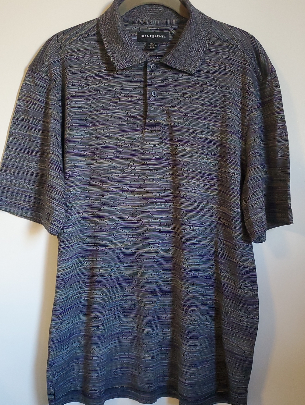 Jhane Barnes Men's Navy and Purple Patterned Polo 100% Silk